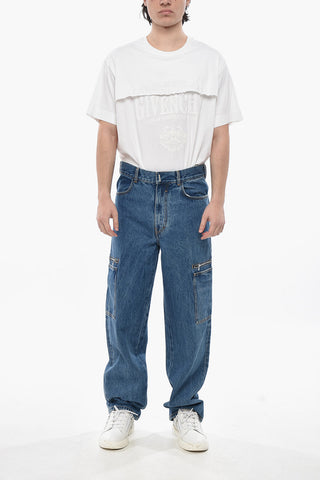 Jeans Cargo Straight Fit in Denim Lavaggio Medio 21cm