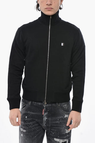 Mock Neck Cotton-Stretch Sweatshirt with Full Zip