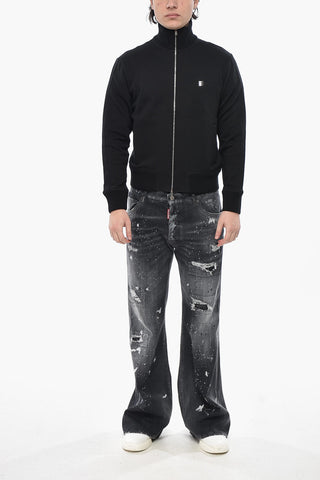 Mock Neck Cotton-Stretch Sweatshirt with Full Zip