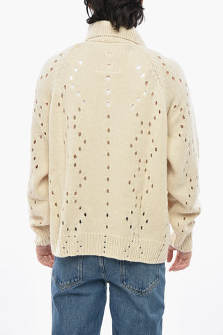 Openwork Alpaca-Blend Pullover with Polo Collar