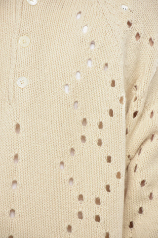 Openwork Alpaca-Blend Pullover with Polo Collar