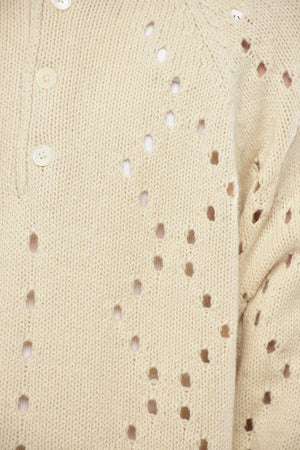 Openwork Alpaca-Blend Pullover with Polo Collar