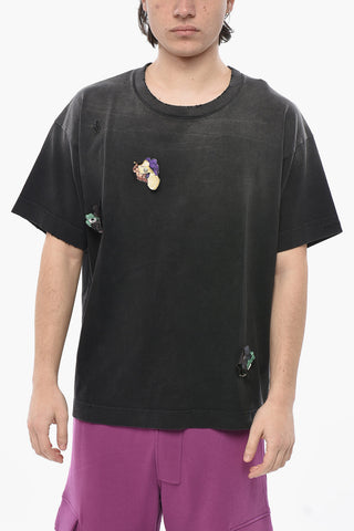 T-Shirt Rundhals Aus Baumwolle Mit Used-Effekt Und Aufgesetzten Details