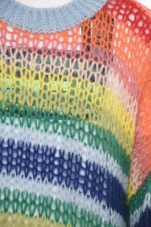 Rundhals-Pullover mit mehrfarbigem Lochmuster