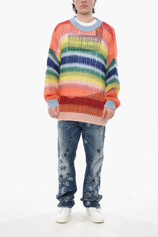 Rundhals-Pullover mit mehrfarbigem Lochmuster