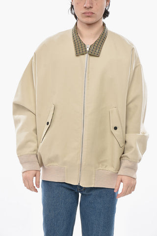 Cotton-Blend Bomber with Check Details