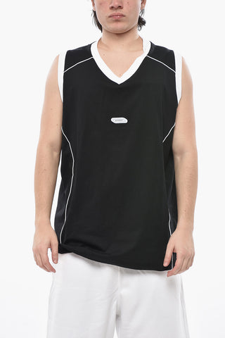 Cotton Tank Top With Contrast Trim And V-Neck