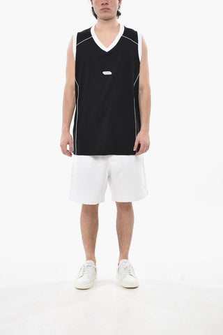 Cotton Tank Top With Contrast Trim And V-Neck