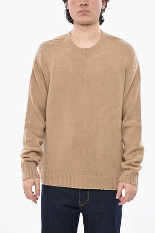 Maglia Girocollo in Misto Lana con Logo a Contrasto