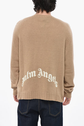 Maglia Girocollo in Misto Lana con Logo a Contrasto