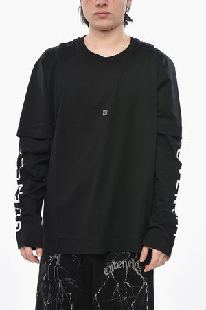 Rundhals-T-Shirt aus Doppelstoff mit logobesetzten Ärmeln