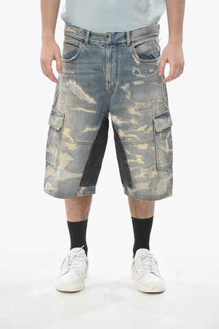 Cargo-Shorts aus Distressed-Denim mit Aufnähern