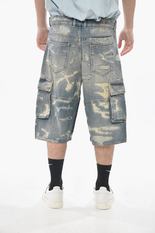 Cargo-Shorts aus Distressed-Denim mit Aufnähern