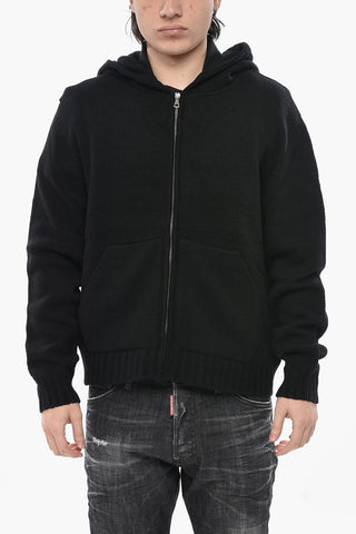 Wool-Blend Knit Hoodie with Zip Closure