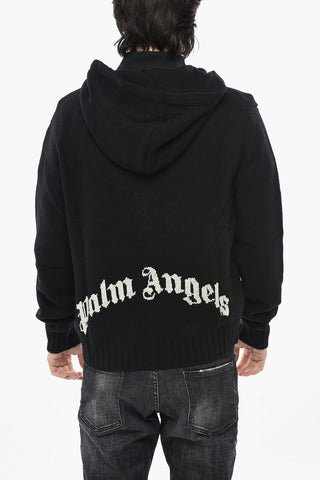 Wool-Blend Knit Hoodie with Zip Closure