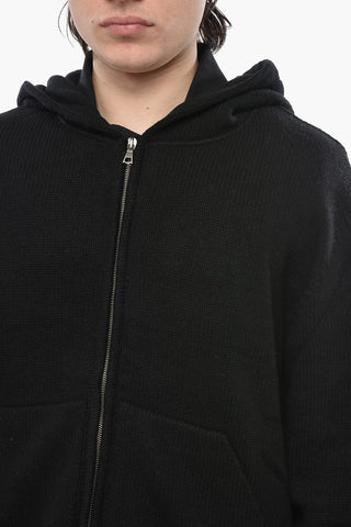 Wool-Blend Knit Hoodie with Zip Closure