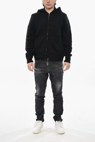 Wool-Blend Knit Hoodie with Zip Closure
