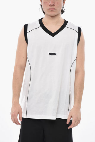 Tanktop Aus Baumwolle Mit Kontrastierenden Bündchen Und V-Ausschnitt