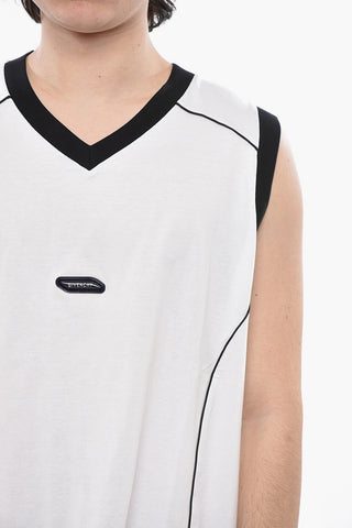 Tanktop Aus Baumwolle Mit Kontrastierenden Bündchen Und V-Ausschnitt