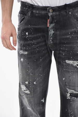 Jeans Distressed Effetto Painting con Strass 31cm
