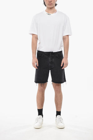 Shorts in Denim con Bordi a Taglio Vivo