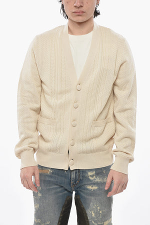 Cotton Cable-Knit Cardigan with Covered Buttons