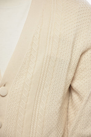 Cotton Cable-Knit Cardigan with Covered Buttons