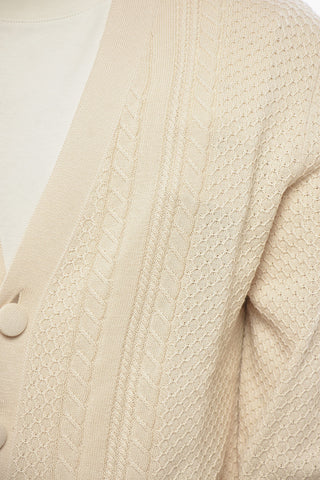 Cardigan Cable Knit in Cotone con Bottoni Rivestiti