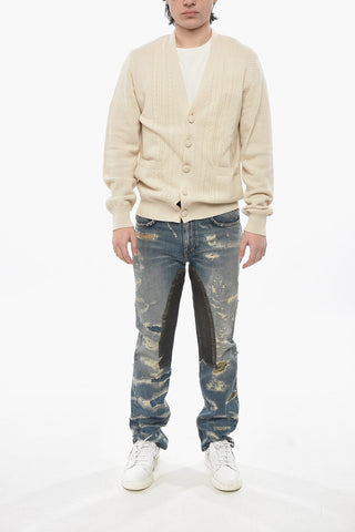 Cardigan Cable Knit in Cotone con Bottoni Rivestiti