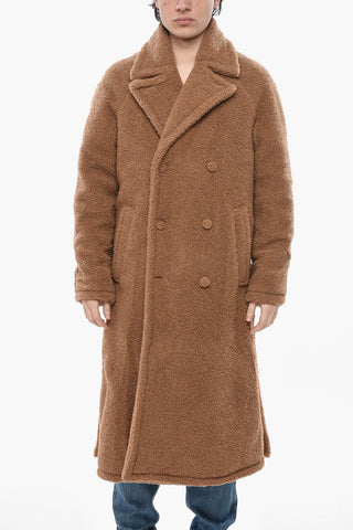 Double-Breasted Teddy Coat with Covered Buttons