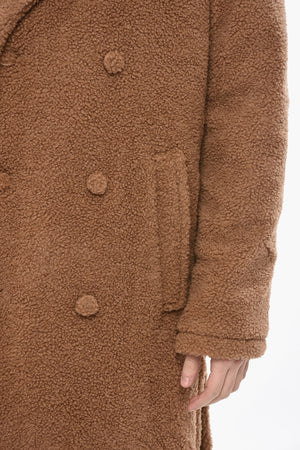 Double-Breasted Teddy Coat with Covered Buttons