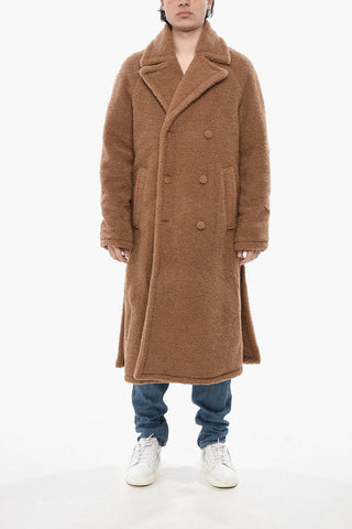 Double-Breasted Teddy Coat with Covered Buttons