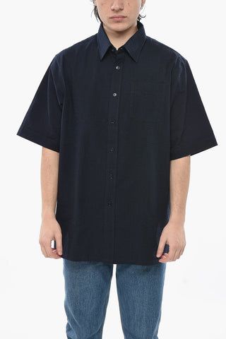 Textured Cotton Shirt With Logo Pocket