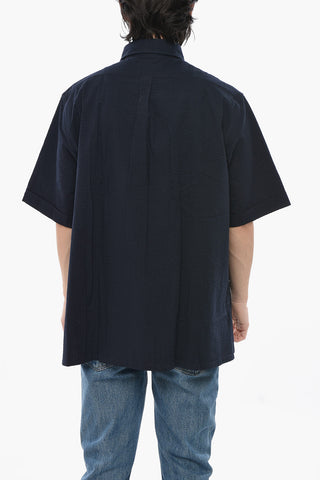 Textured Cotton Shirt With Logo Pocket