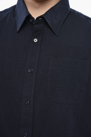 Textured Cotton Shirt With Logo Pocket
