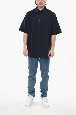 Textured Cotton Shirt With Logo Pocket