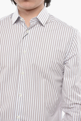 Camicia in Popeline di Cotone a Righe con Collo Francese
