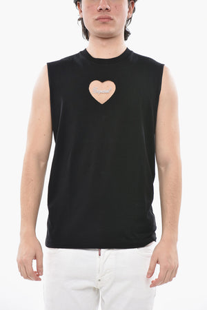 Ärmelloses T-Shirt mit Rundhalsausschnitt aus Baumwolle und Strass-Logo