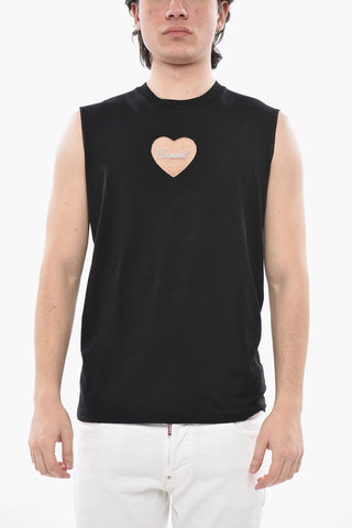 Ärmelloses T-Shirt mit Rundhalsausschnitt aus Baumwolle und Strass-Logo