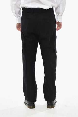 Pantaloni Cargo in Panno di Lana con Chiusura Nascosta