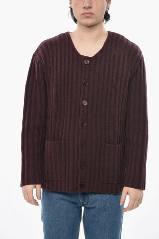 Cardigan in Cashmere a Coste con Tasche a Toppa