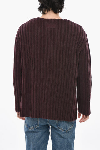 Cardigan in Cashmere a Coste con Tasche a Toppa
