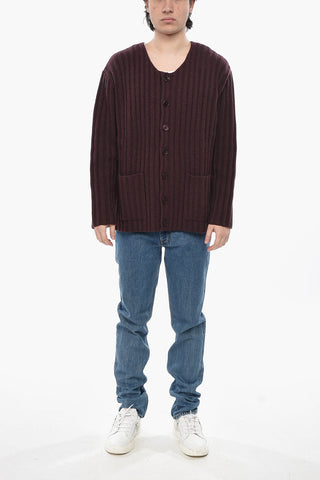 Cardigan in Cashmere a Coste con Tasche a Toppa