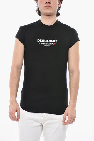 Slim-Fit-Rundhals-T-Shirt mit Rippenstruktur
