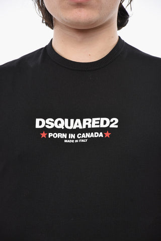 Slim-Fit-Rundhals-T-Shirt mit Rippenstruktur