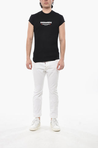 Slim-Fit-Rundhals-T-Shirt mit Rippenstruktur