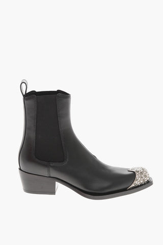 Leather Ankle Boots D-CALAMITY With Rhinestone Toe 5cm