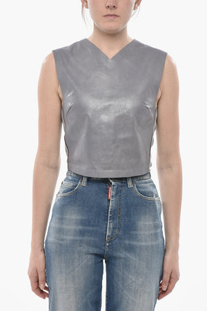 Ärmelloses Crop-Top mit Lederfront