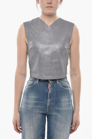 Ärmelloses Crop-Top mit Lederfront
