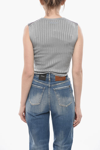 Ärmelloses Crop-Top mit Lederfront